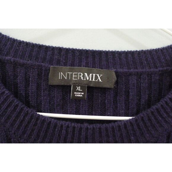 INTERMIX Cropped Cashmere/Wool Ribbed Button Shoulder Sweater - Navy XL - Picture 5 of 6